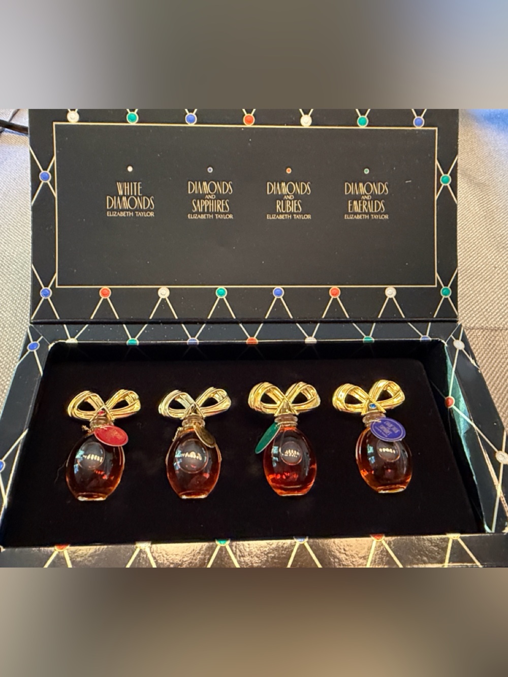 White Diamonds Miniature Gold Accents, Amber Bottles